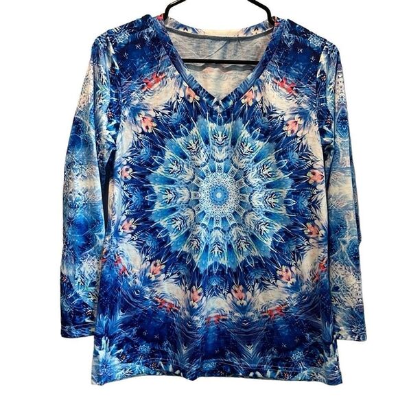 Small Tie-Dye V-Neck Long Sleeve T-Shirt Psychadelic - Picture 1 of 6